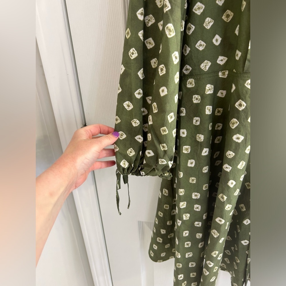 Polo Ralph Lauren Dress Size 12 Green Button Balloon Sleeves 100% Cotton - Picture 7 of 11